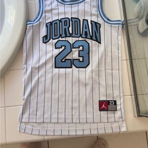 Jordan 23 White and Blue Basketball Jersey
